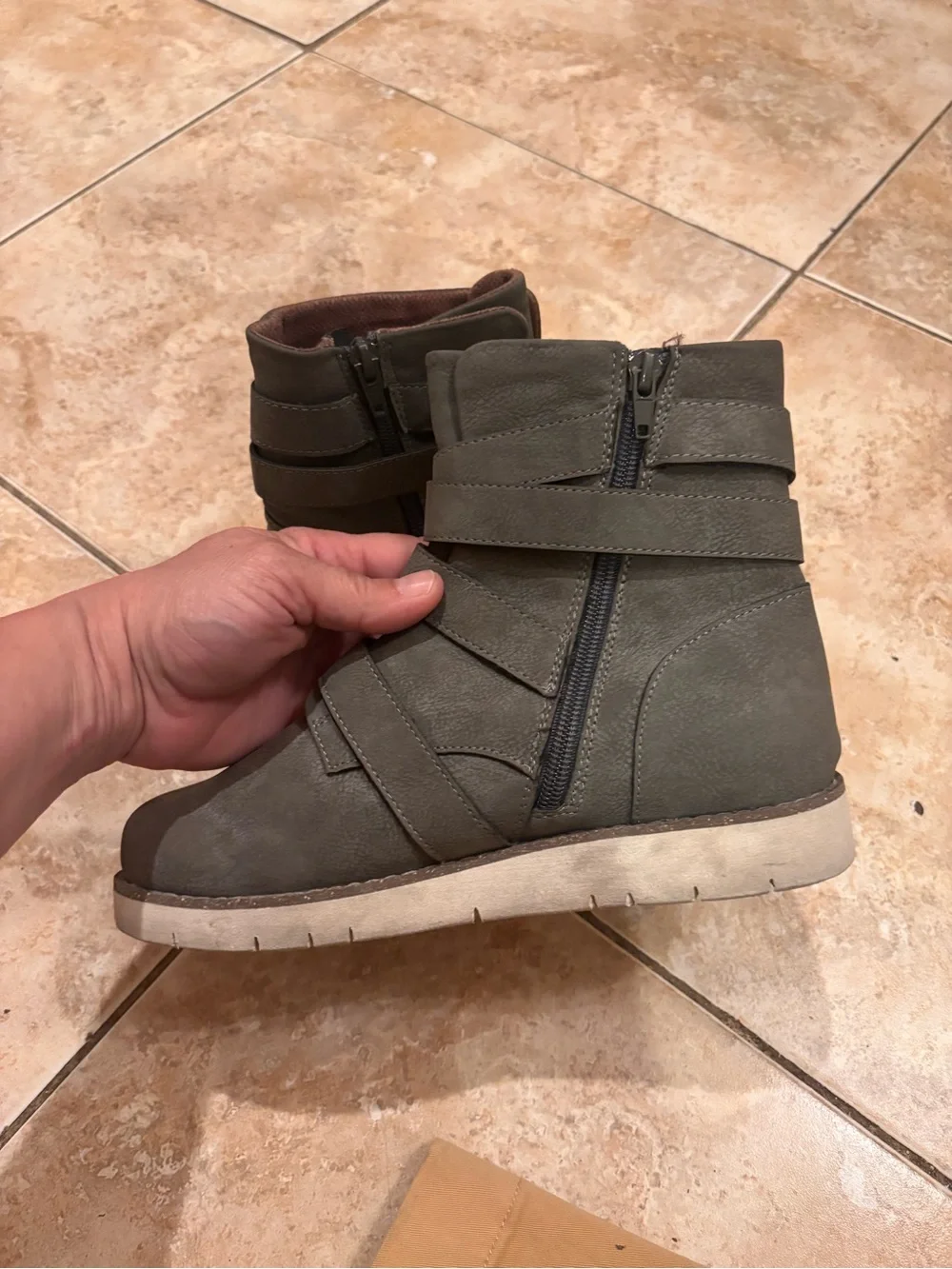 Children's Grey Strap Ankle Boots with Buckle Detail